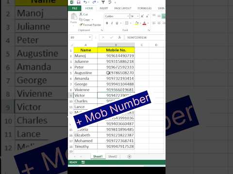 Excel Tutorial: How to Add a Plus (+) Sign Before a Mobile Number