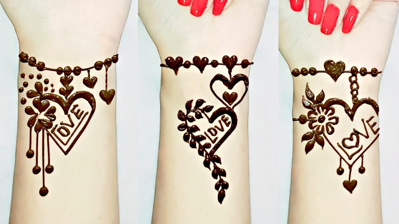 Cute LOVE Bracelet Tattoo Designs ||Heart Tattoo Mehndi Designs ...