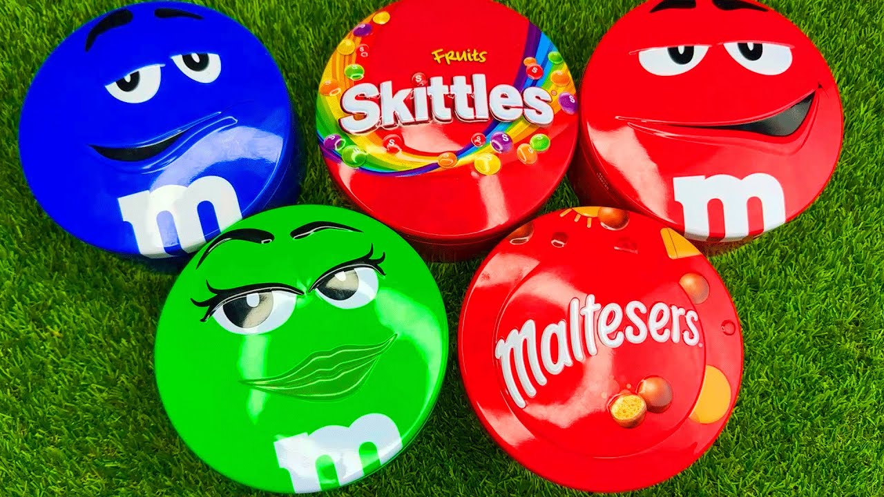 Colorful ASMR Delight Cans | Unboxing Rainbow Skittles & M&M's