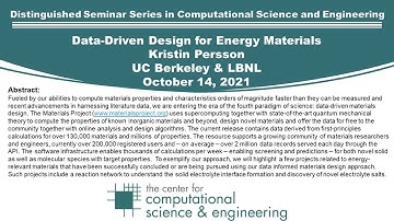 Distinguished Seminar in Computational Science and Engineering: Kristin Persson, 10/14/2021