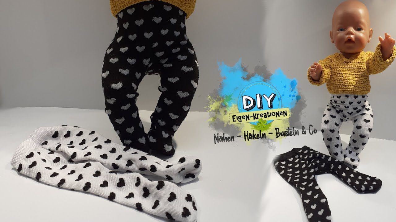 Puppenstrumpfhose schnell aus Socken genäht I Puppen Zubehör I Ohne Schnitt I Puppe Größe 42 cm