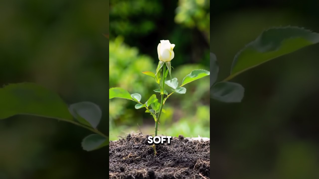 8 seconds timelapse shows a rose seed growing from the moist soil, 