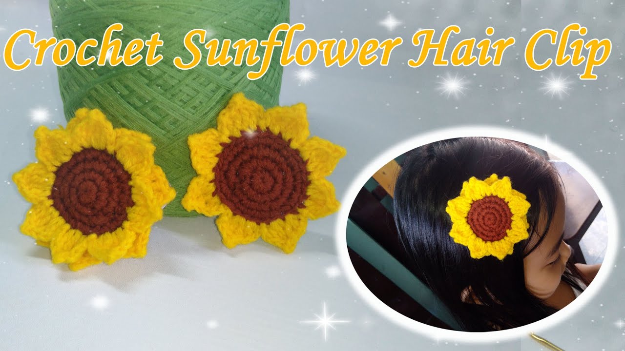 DIY Crochet Sunflower Hair Clip Sunflower Applique Tutorial YouTube