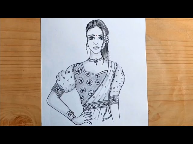 How to draw a Beautiful Traditional Girl very easy | Saree drawing | Girl  drawing | Pencil Sketch - YouTube