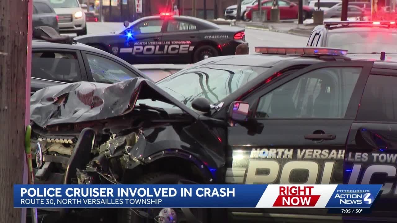 Police: 3 hurt after vehicle pulls out in front of police cruiser in Allegheny County