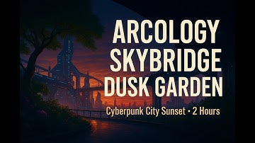 Arcology Skybridge Dusk Garden Ambience – Cyberpunk City Sunset | 2 Hours Sleep, Study & Relaxation