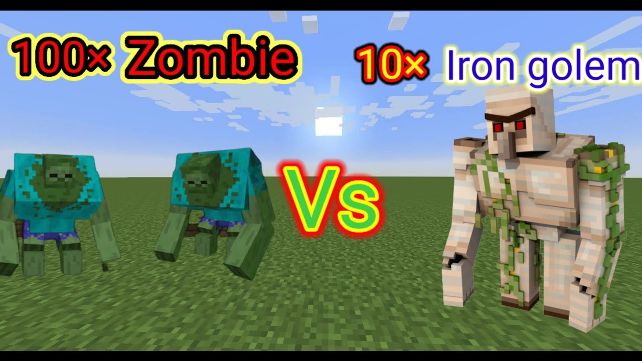 10 Iron golem Vs 100 zombies in minecraft 😱😱 mutent zombie and giants