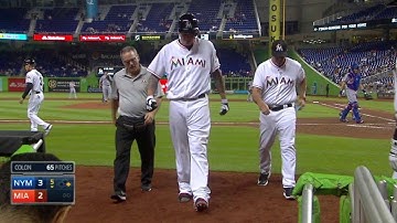 NYM@MIA: Latos exits game early with hamstring injury