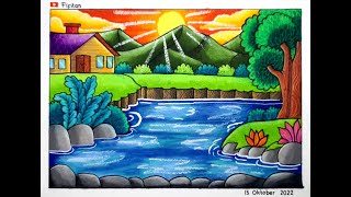 Cara Menggambar Pemandangan Mudah Dan Gradasi Warna Oilpastel Ep 361