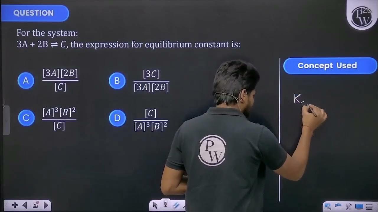 For the system 3A + 2B ⇌ C, the expression for equilibrium constant is ...
