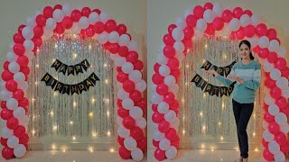 Simple & Easy 2 color spiral balloon arch / red & white theme balloon decoration ideas for home