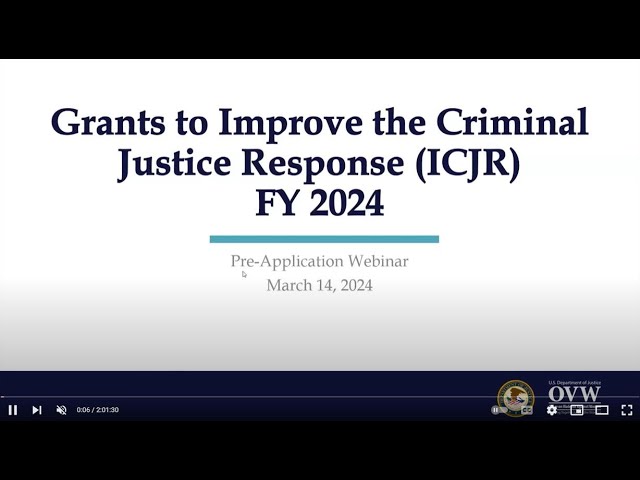 Watch OVW Fiscal Year 2024 ICJR Program Pre-Application Information Session on YouTube.