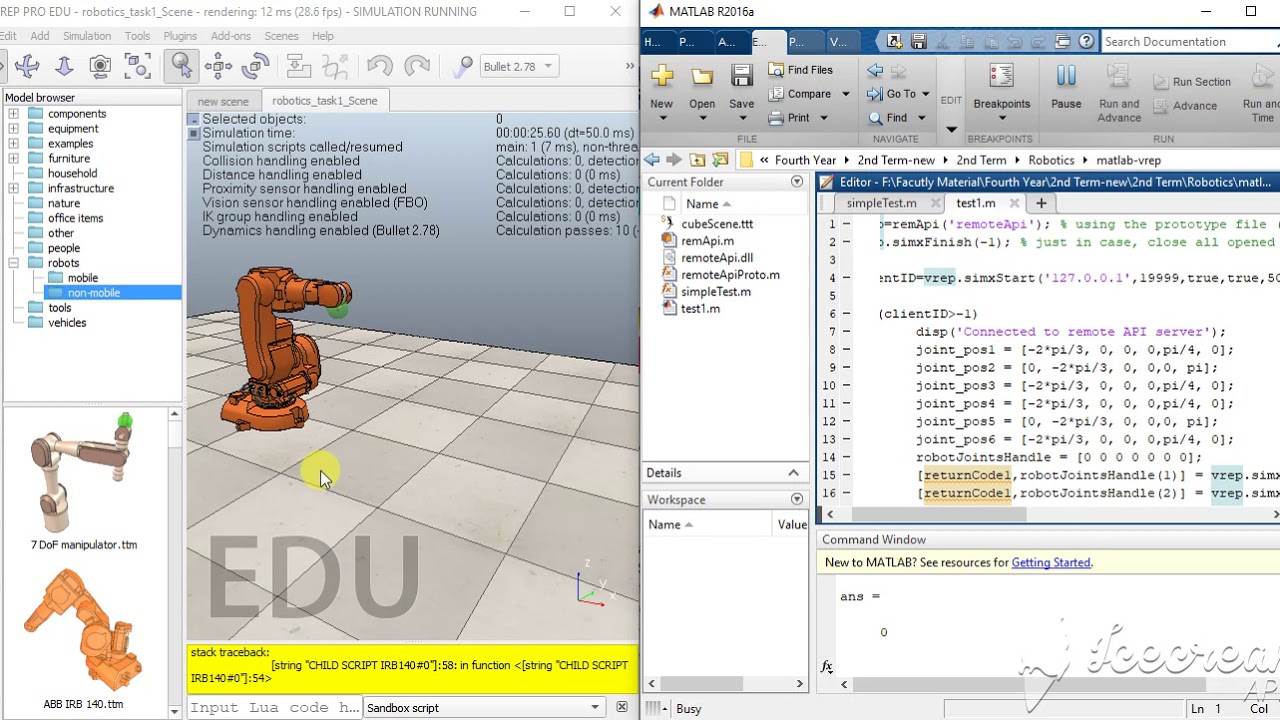 Control Joints Of robot Arm in Vrep by matlab remote api script - YouTube