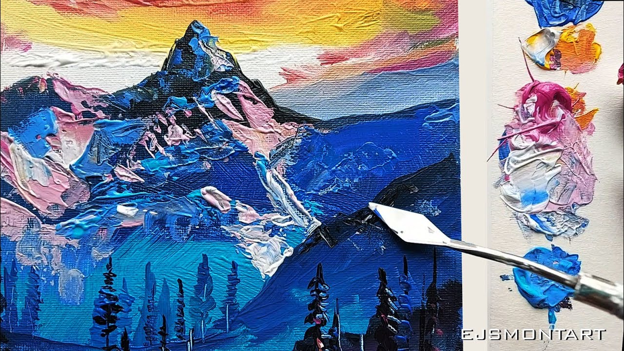 How to draw a landscape with a mountain / Acrylic art for beginners