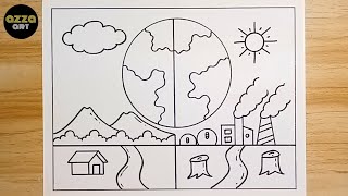 Cara Menggambar Poster Tema Lingkungan 🌱 Environment Day Poster Drawing