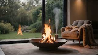 Cozy Rain &amp; Fireplace Ambience &amp; Sleeping Cat (Rain &amp; Fire ASMR)  #RainSounds #FireplaceASMR #ASMR