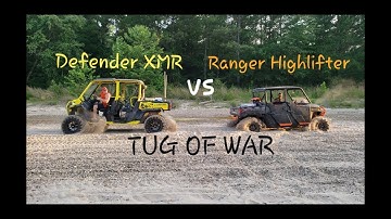 2019 Canam Defender XMR vs 2019 Polaris Ranger Highlifter - Tug of War - Drag Race