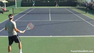 Roger Federer hitting from the Back Perspective in HD