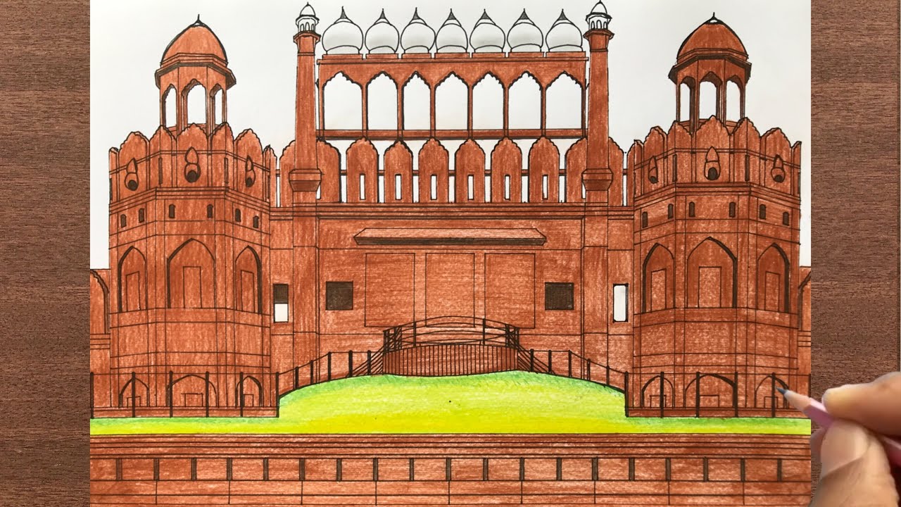 How to draw Red Fort, New Delhi, Lal Qila - Red Fort Drawing Easy With  Color, लाल किला की चित्रकारी - YouTube