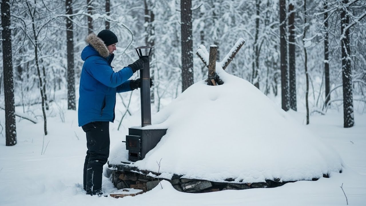 Solo Hot Tent Camping in Deep Snow