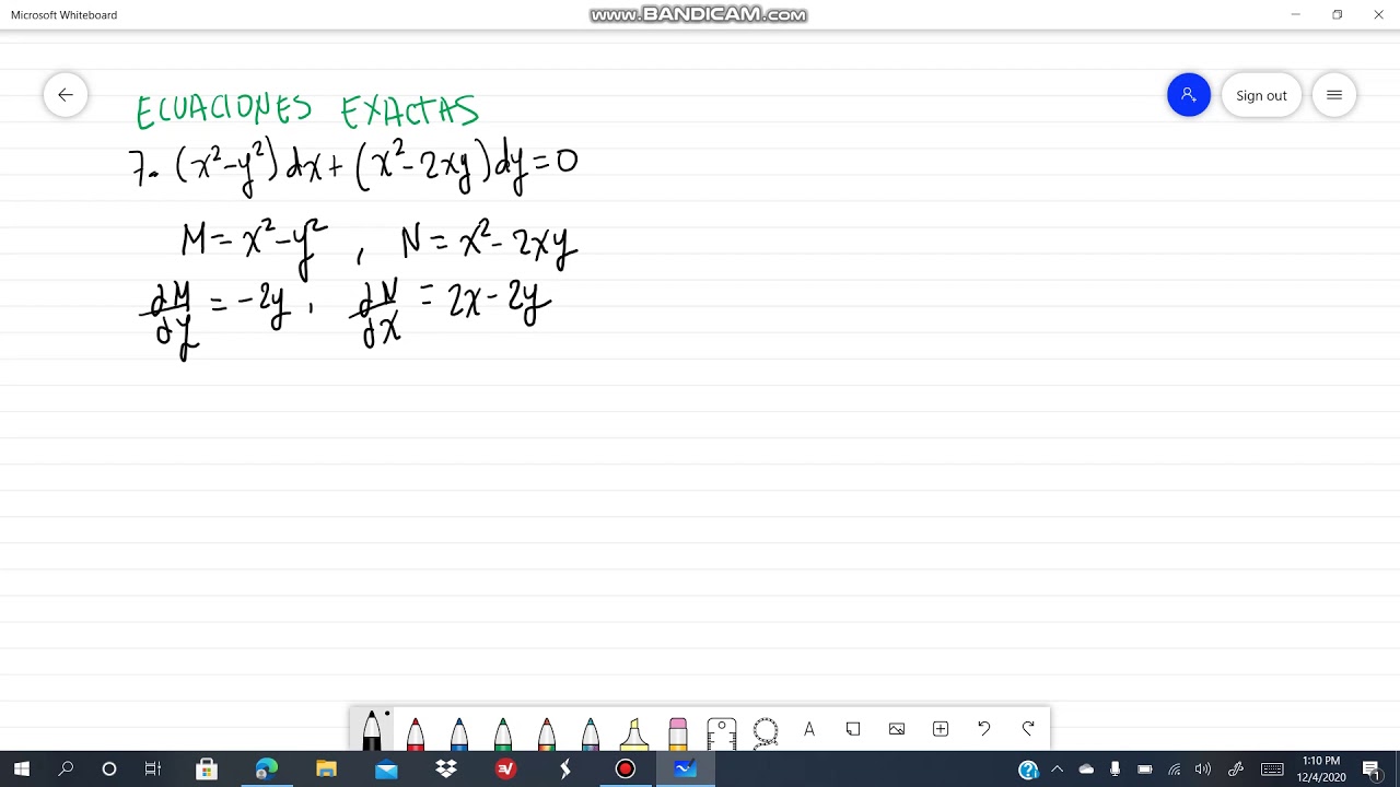7 X 2 Y 2 Dx X 2 2xy Dy 0 Ecuaciones Exactas Alexander Estrada Youtube