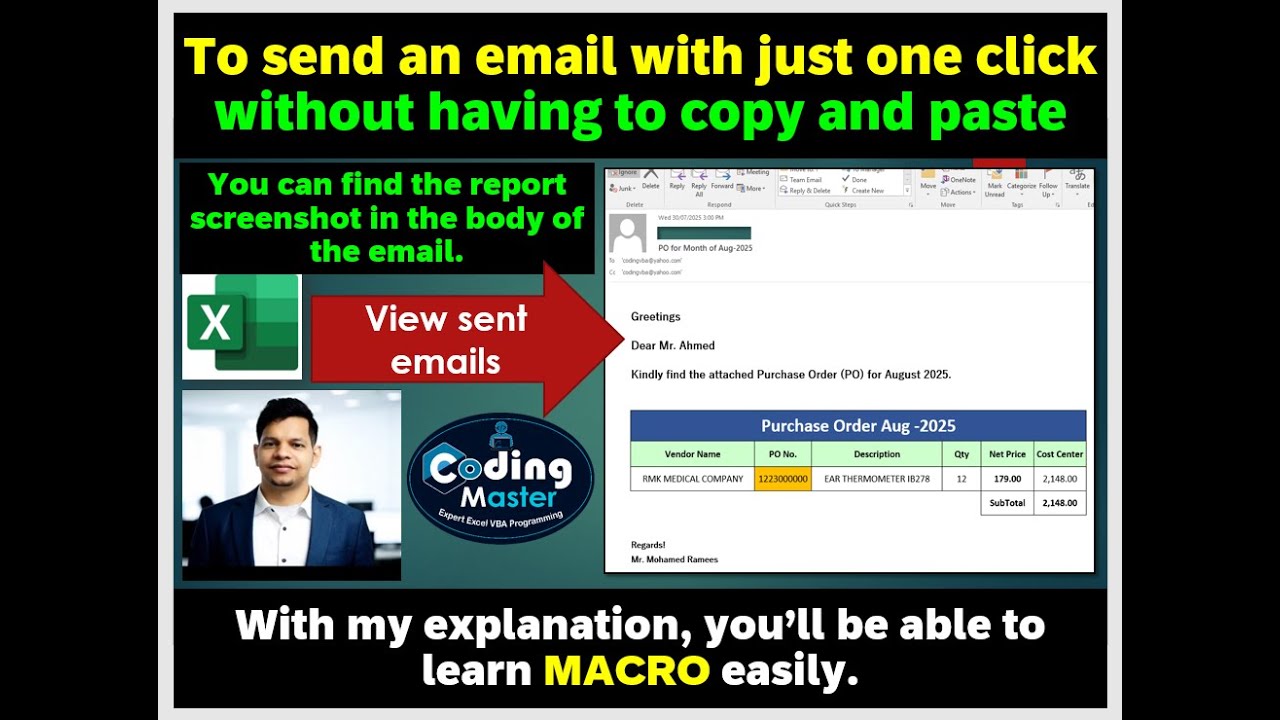How to send email from excel automatically (Just one click to take a ...