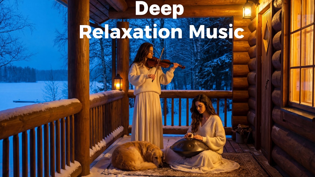 ❄️Cozy Winter Ambience | Handpan & Violin on the Snowy Cabin Porch | Luna Handpan (1-H Deep Relax)