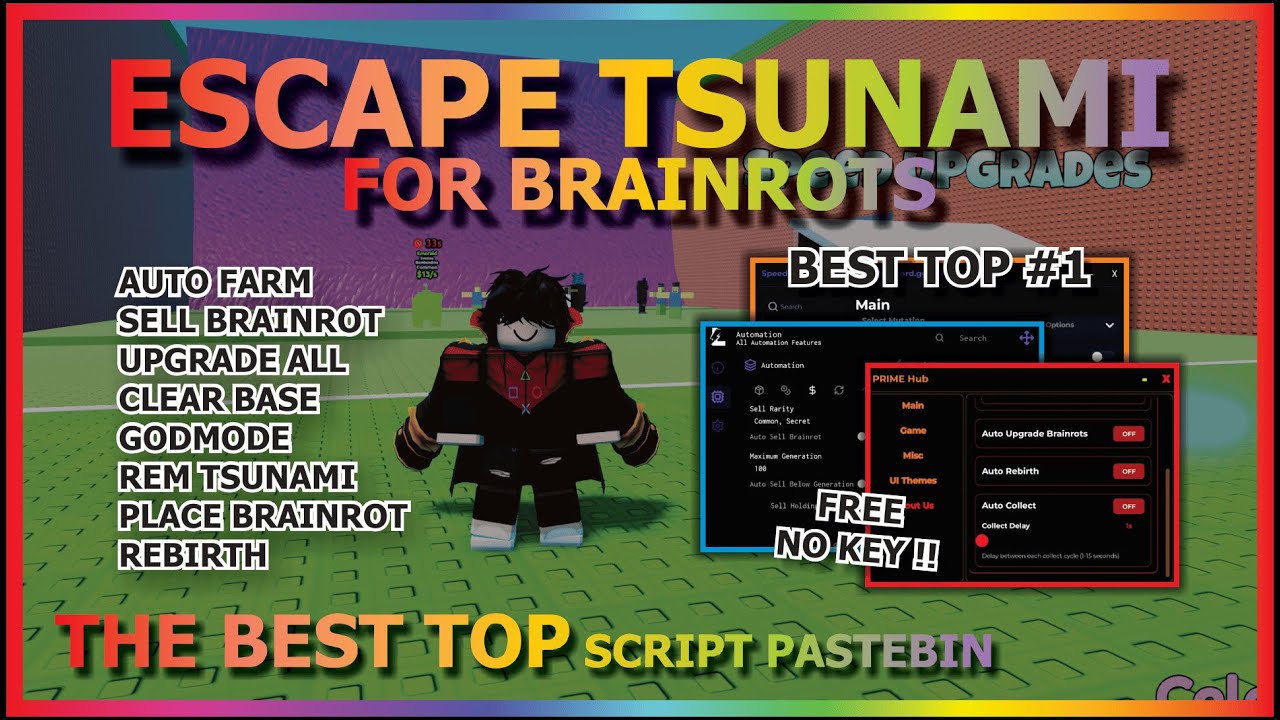 ESCAPE TSUNAMI FOR BRAINROTS Script Pastebin 2026 AUTO FARM, AUTO COLLECT, SELL, UPGRADE (NO KEY) 🌊