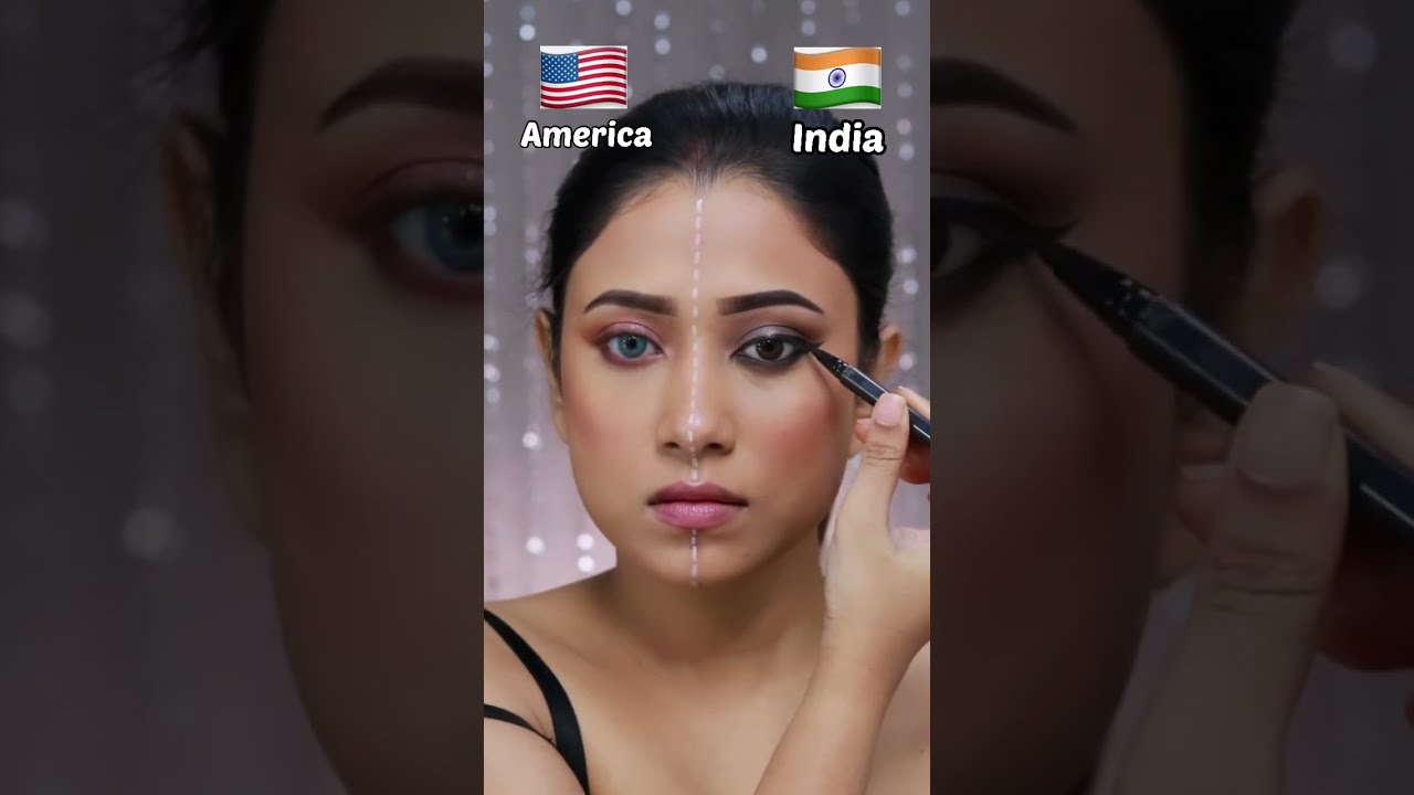 India Makeup Vs America Makeup #shorts #makeuptutorial #makeuptransformation #barshapatra