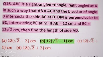 ABC is a right-angled triangle, right angled at A in such a way that AB = AC and the bisector ....