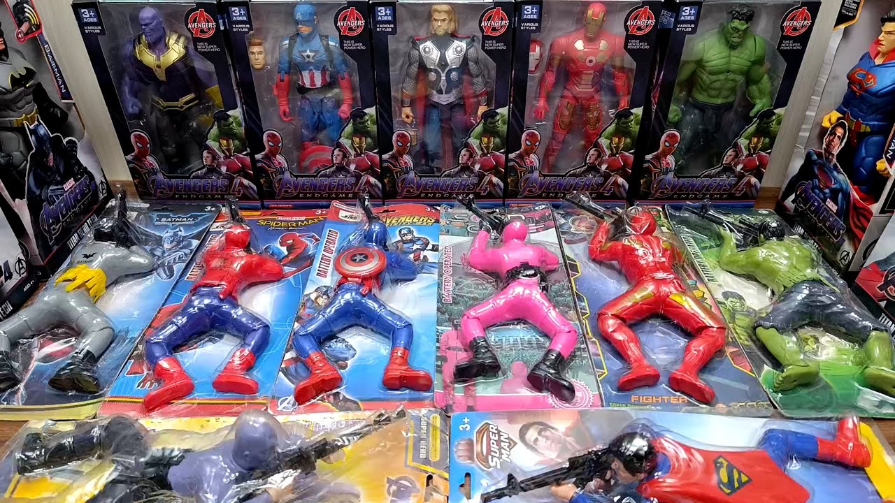 unboxing superhero ironman captain america thanos batman superman spiderman toys assemble video