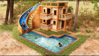 Build Water Slide From Top Three Story Villa House To Underground Swimming Pool