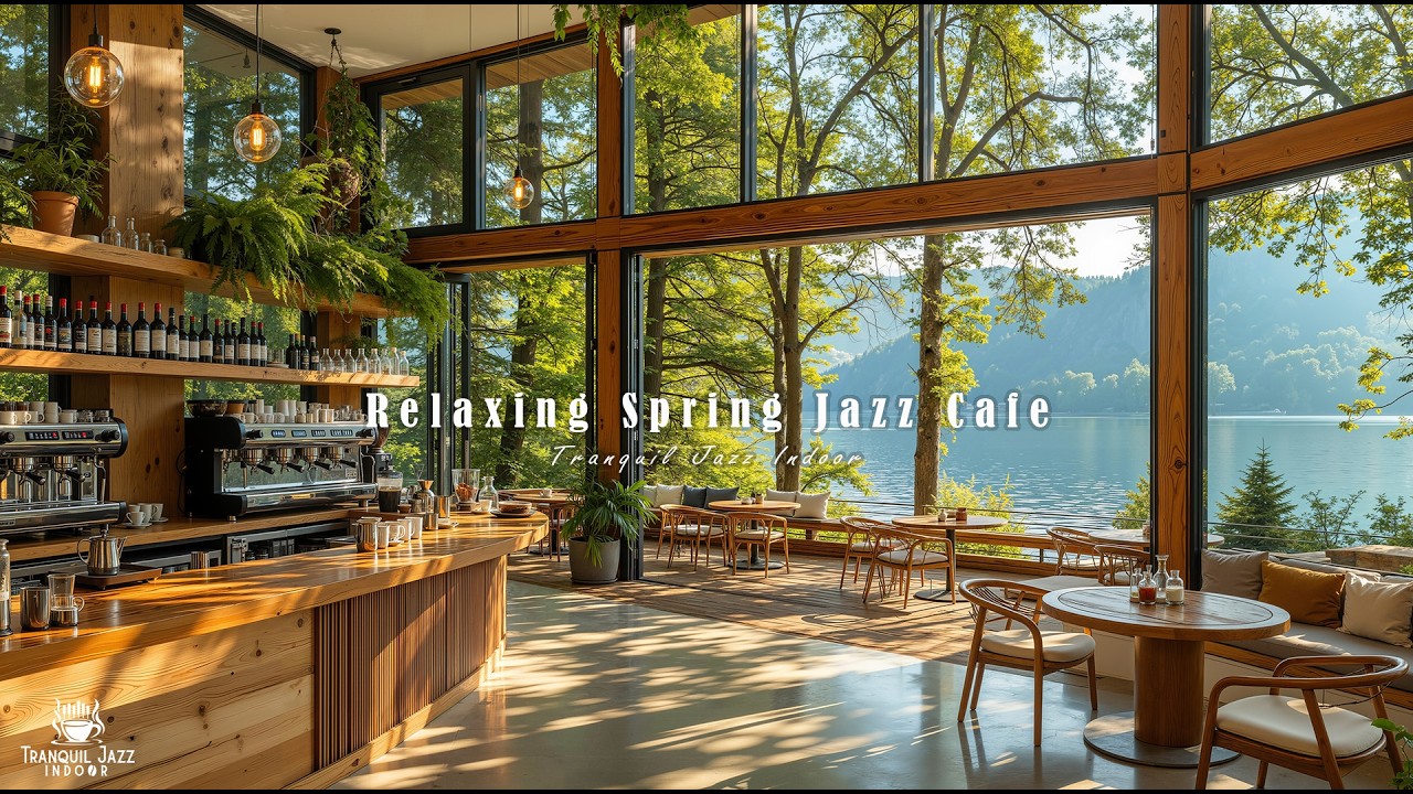 Relaxing Jazz Cafe in a Spring Forest Ambience | Tranquil Jazz & Morning Breeze for Stress Relief