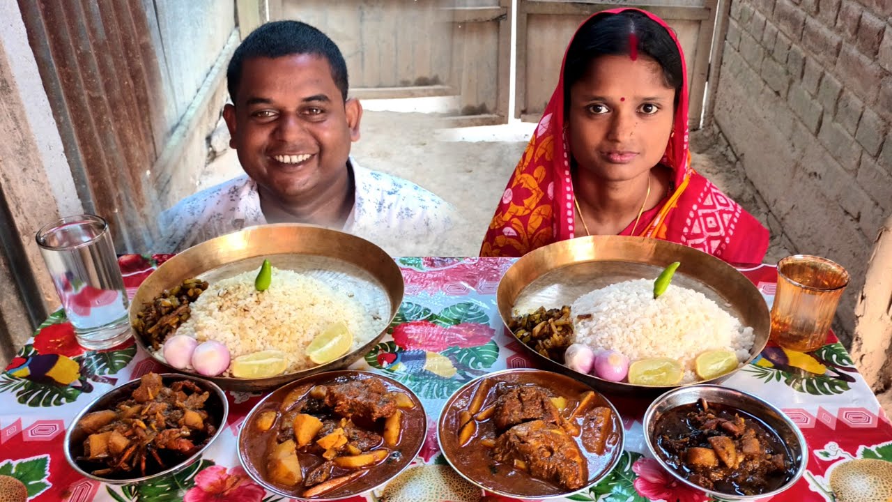 Asmr Eating 🔥 Spicy Crab 🦀 Curry, Alu Begun Kachu Boi Diye Macher Jhol 🔥🐠 Aloo Potol Bhaja With Rice