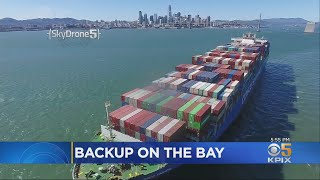 Backup On The Bay: Long Line Of Cargo Ships Wait To Dock At Port of Oakland