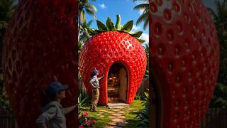 Turning a Giant Strawberry Into a luxury cafe🍓