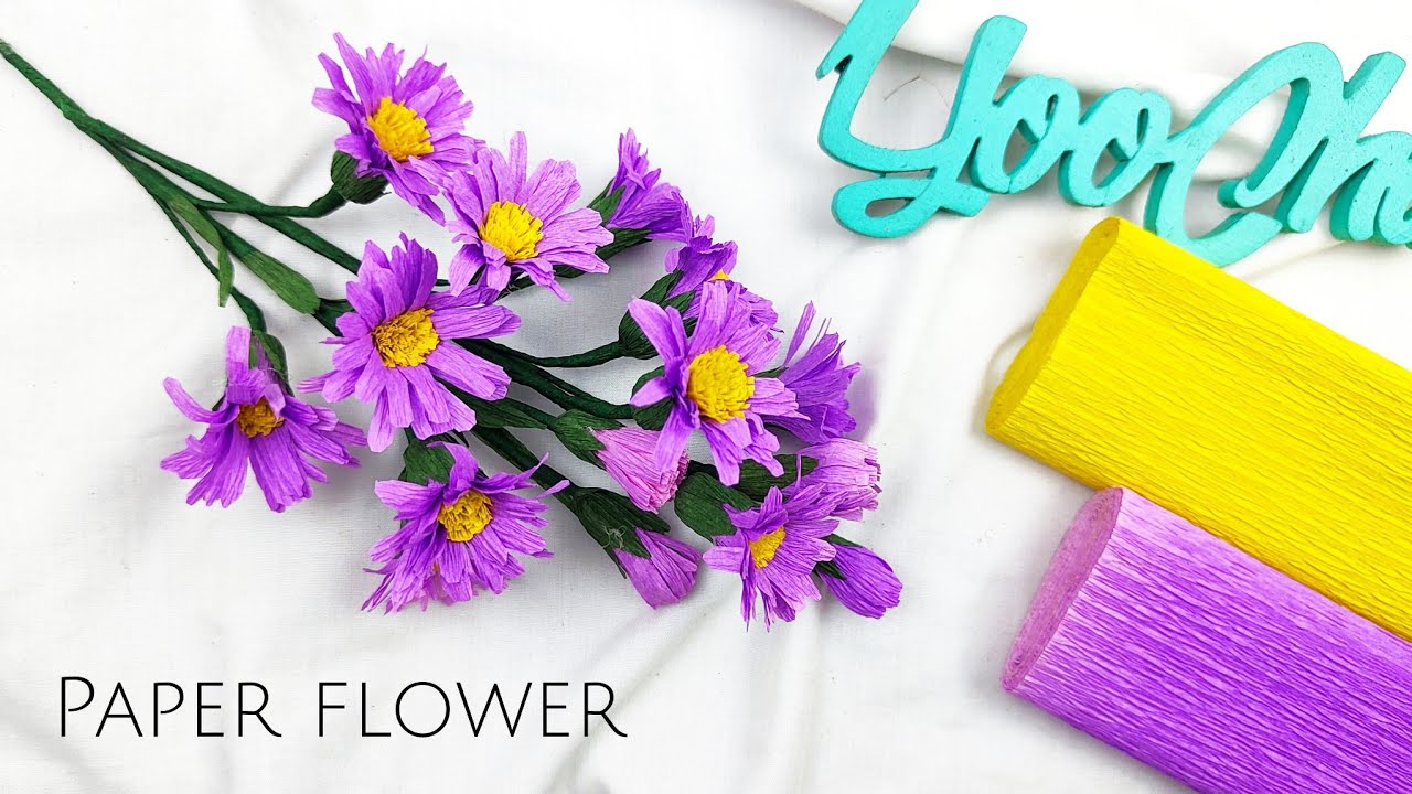 DIY/How to make mini aster flower with paper crepe easily