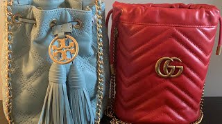 Comparing Tory Burch Fleming Mini Bucket vs Gucci Mini Marmont Bucket — what’s the difference?