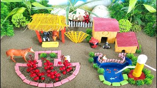 DIY farm mini | farm house for cow, pig | build a barn for animals | planting cherry trees