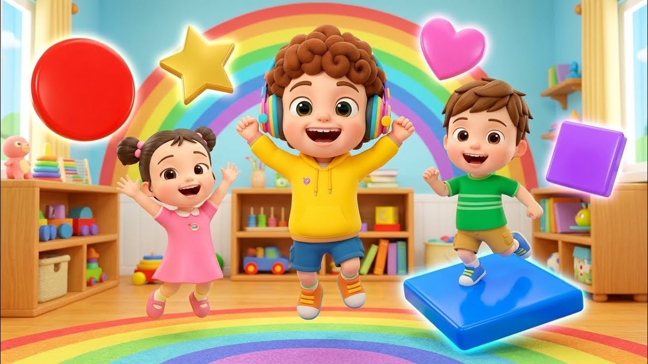 Jumping Shapes Party! 2026 🔴🟦⭐ Learning Shapes Song for Kids | Nursery Rhymes | KiddyRhymz