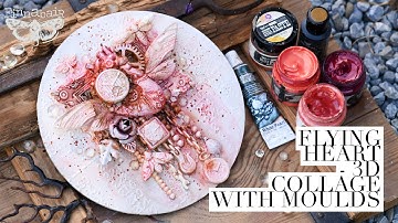 Flying Heart- 3D collage with mould casted elements (FB Live upload)