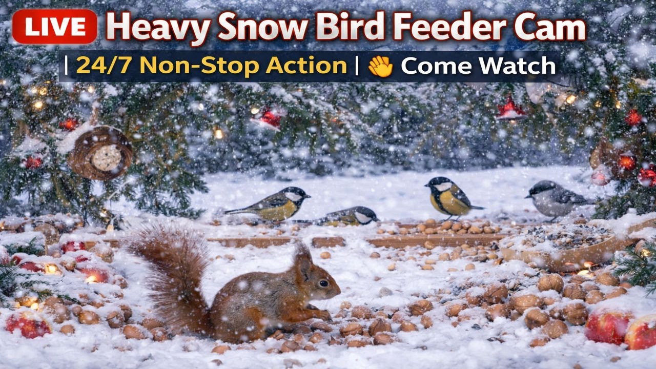 🔴Heavy Snow Bird Feeder Cam | 24/7 Non-Stop Action | 👋Come Watch