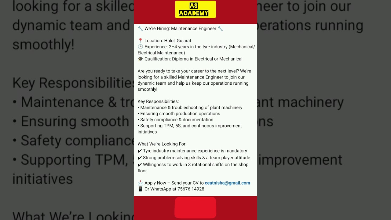 Ceat Maintenance Engineer Job | Salary, Eligibility, Work Profile & Growth | Ceat Tyres Careers 2025