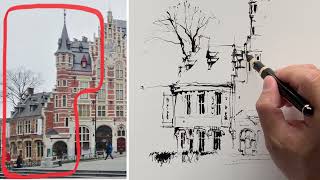 How to simplify the Urban sketching -Ink and watercolor - Brussels - Getting started series