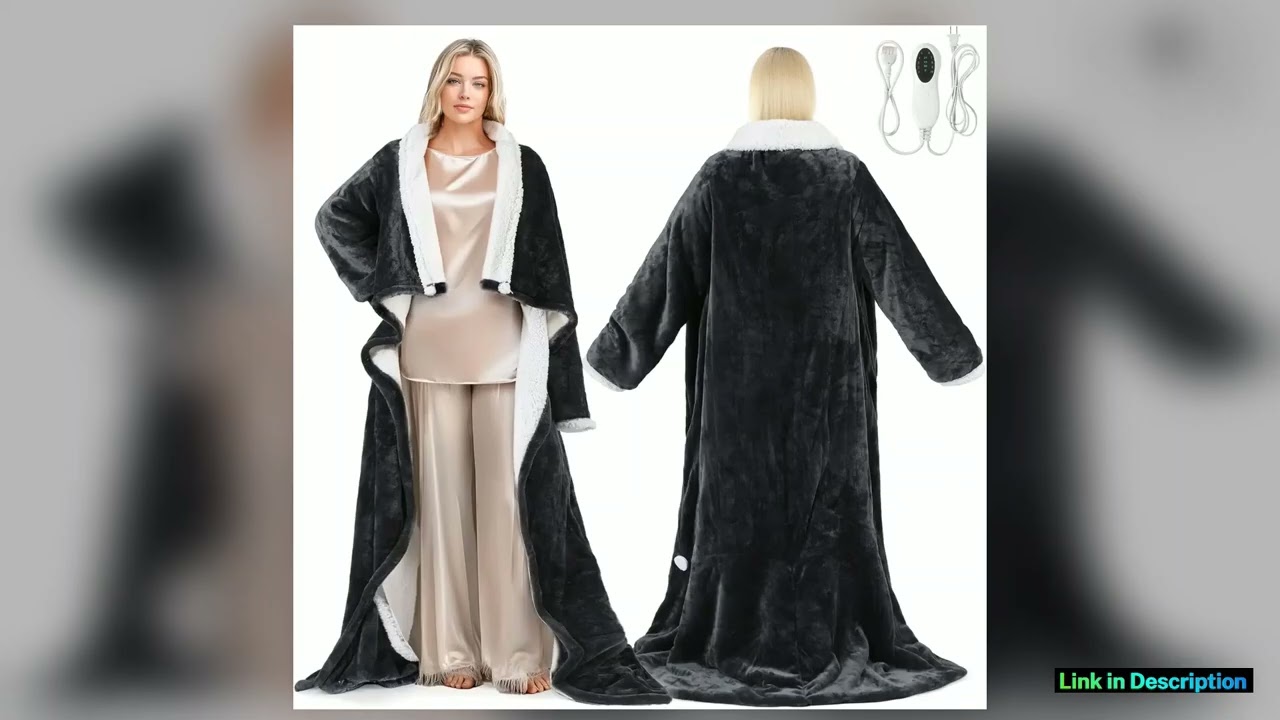 Electric Wearable Heated Blanket with Foot Pocket Sleeves 10 Heat Settings Auto ShutOff Dark Grey S