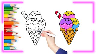 How to Draw a Cute Ice Cream Cone Easily - Cute Kawaii Drawings