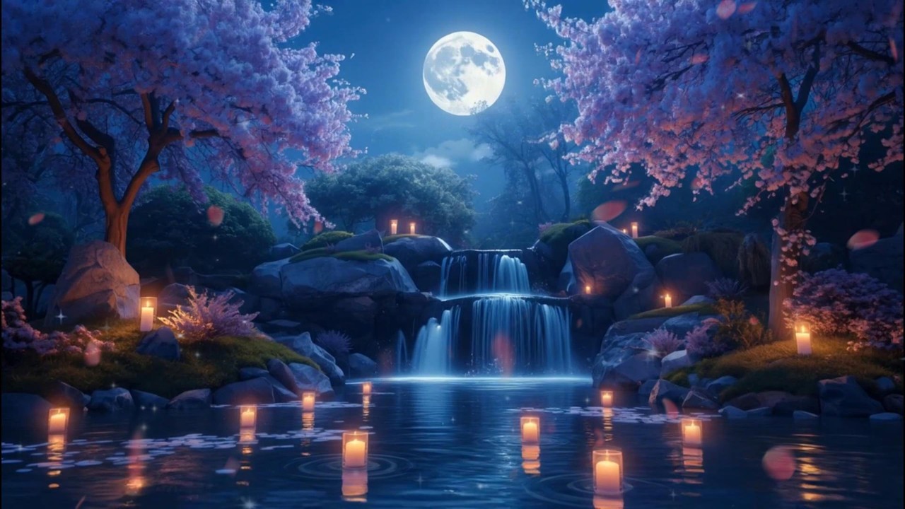 Drift Into Deep Sleep — Moonlit Waterfall Piano | Anxiety & Insomnia Relief
