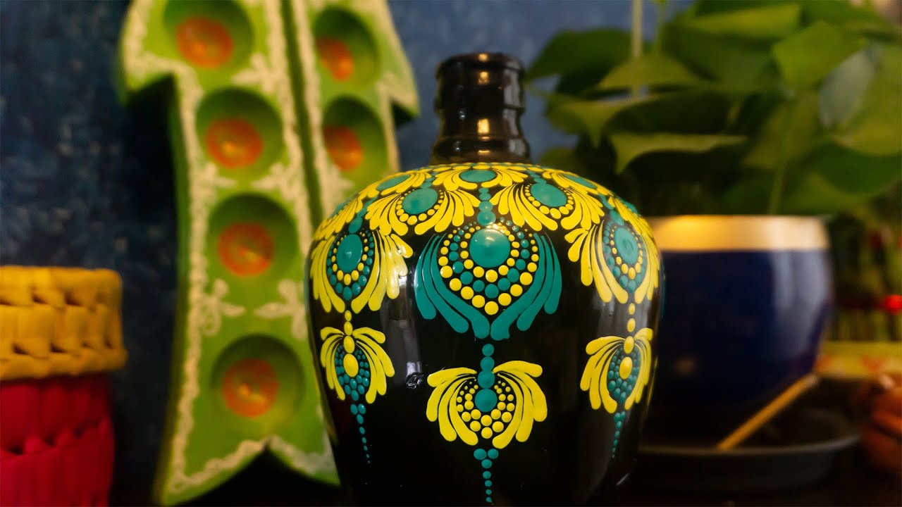 Bottle Art#12  - Dot Mandala #55 | #needlesandcolours #dotart #mandala #bottleart #dotpainting