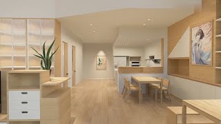 CGsorealCom Japanese Raw Wood Style Duplex Interior Animation D5 Render