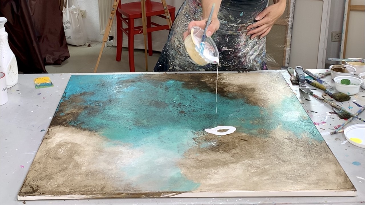 Effektvolle Abstrakte Acrylmatechniken - große Leinwand - Schichtungen - Struktur